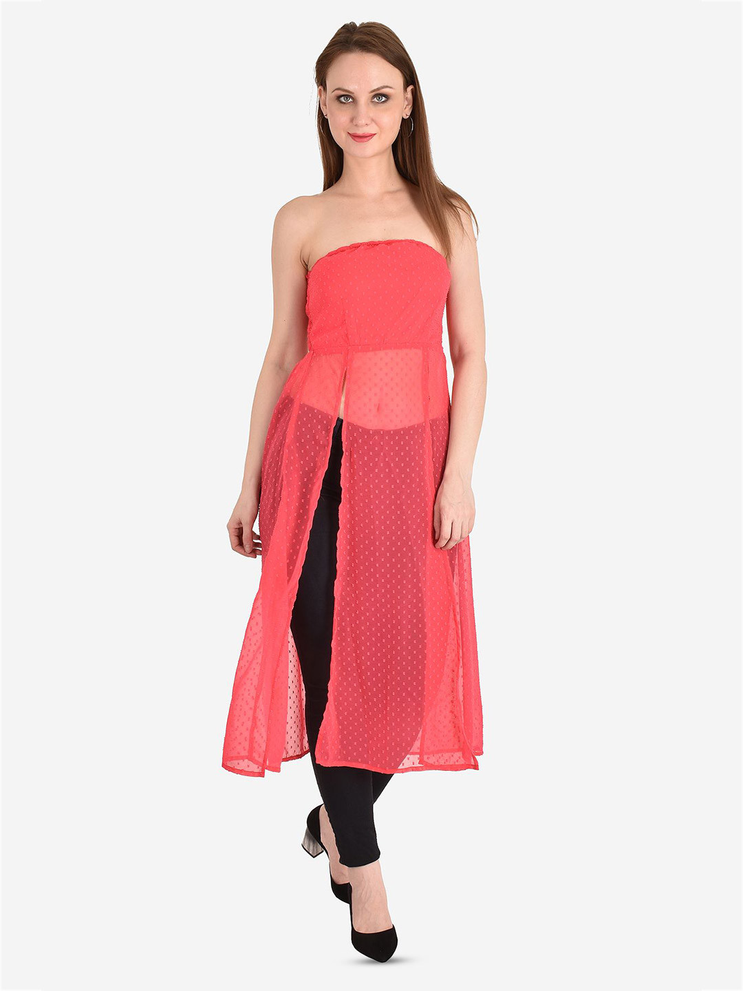 

MISS HAUTE Women Printed Tube Longline Top, Pink