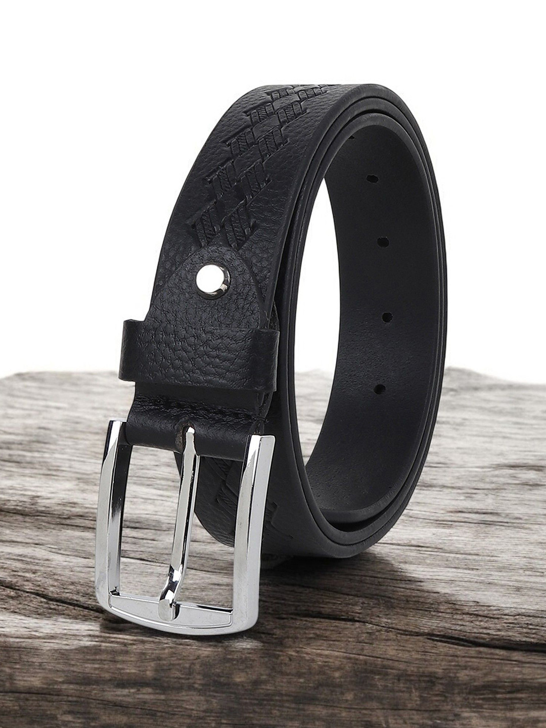

Metronaut Men Textured Leather Formal Belt, Black