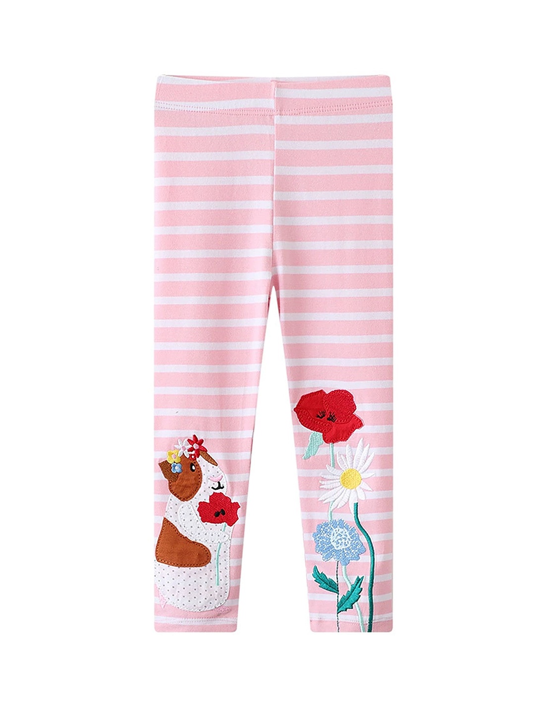 

LULU & SKY Infant Girls Striped Applique Mid-Rise Ankle-Length Leggings, Pink