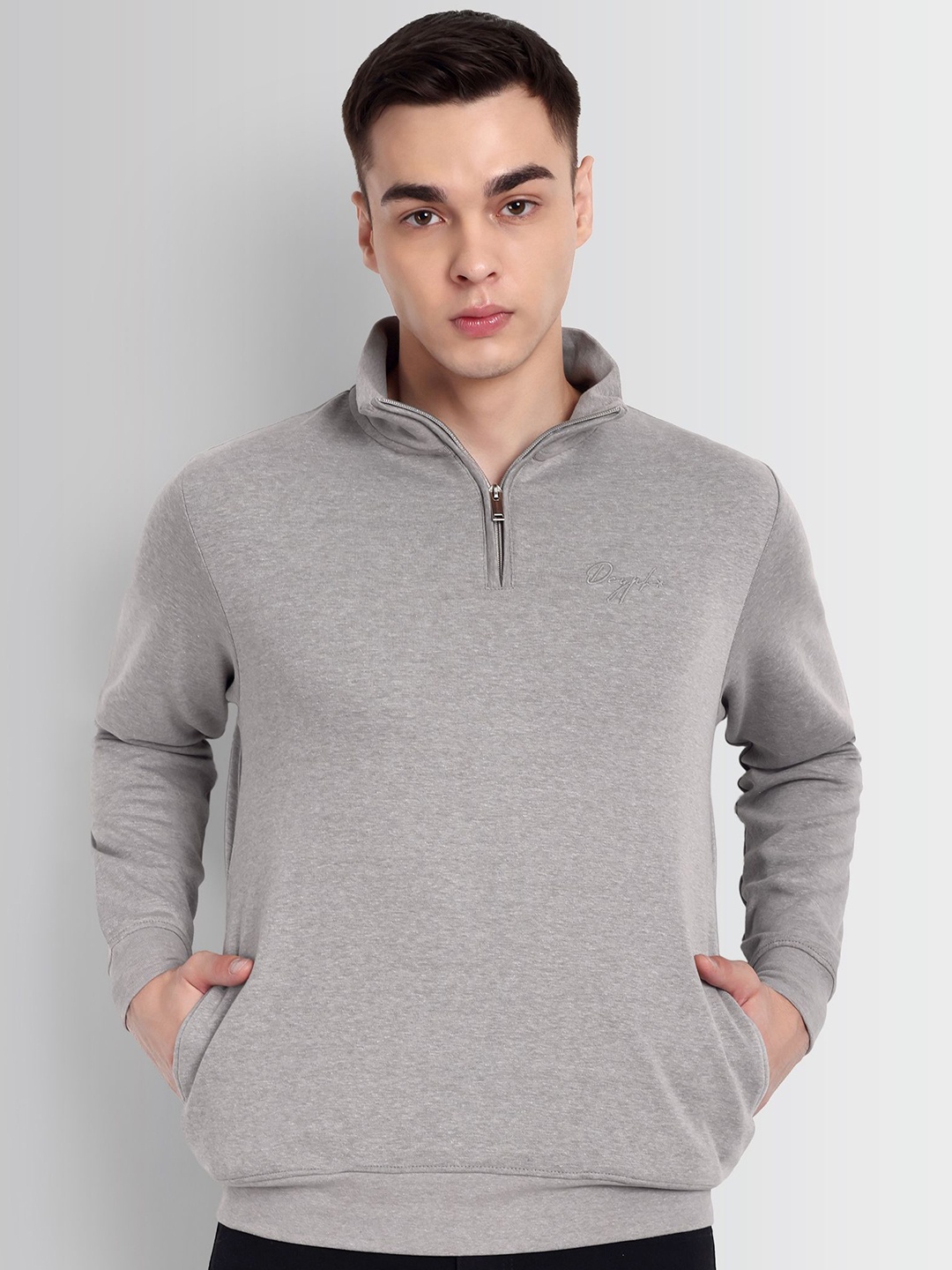 

DCYPHR Men Mock Collar Pullover Sweatshirt, Grey