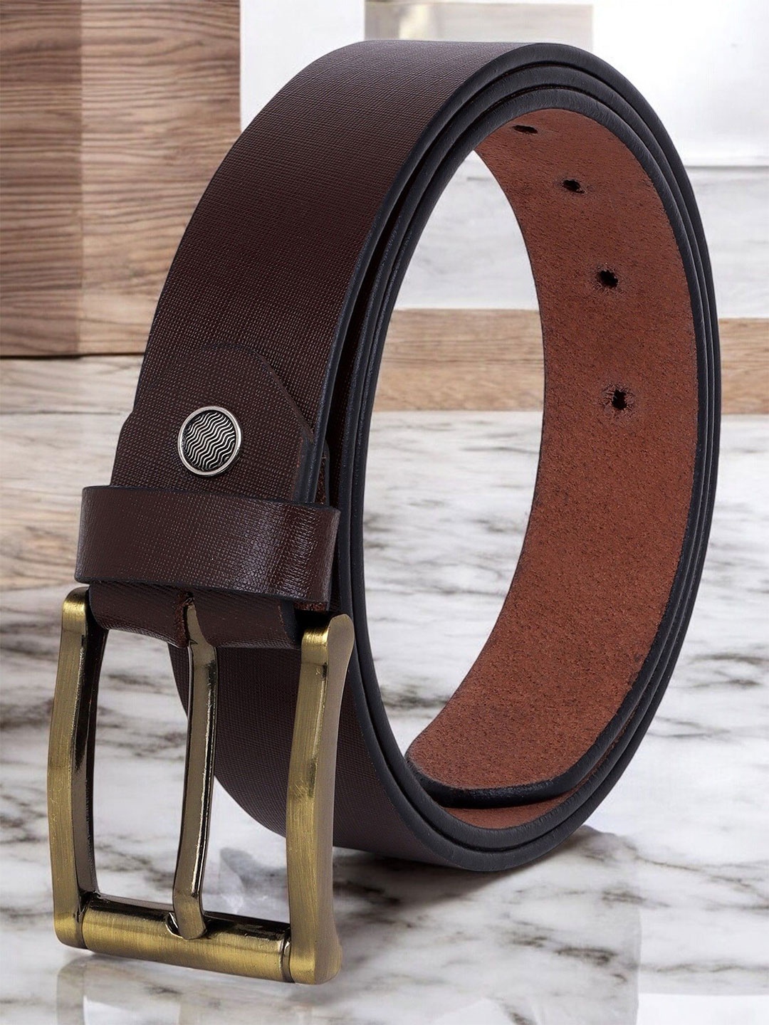 

Metronaut Men Textured Leather Formal Belt, Brown