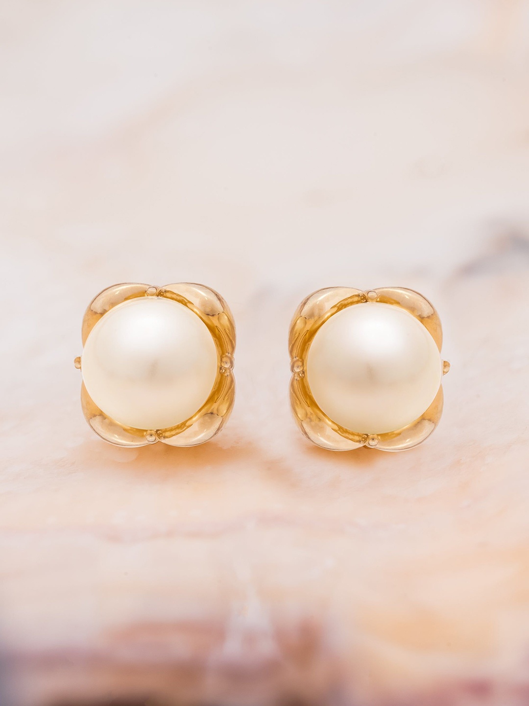 

Nipura 925 Sterling Silver Gold-Plated Pearls Beaded Floral Shaped Studs