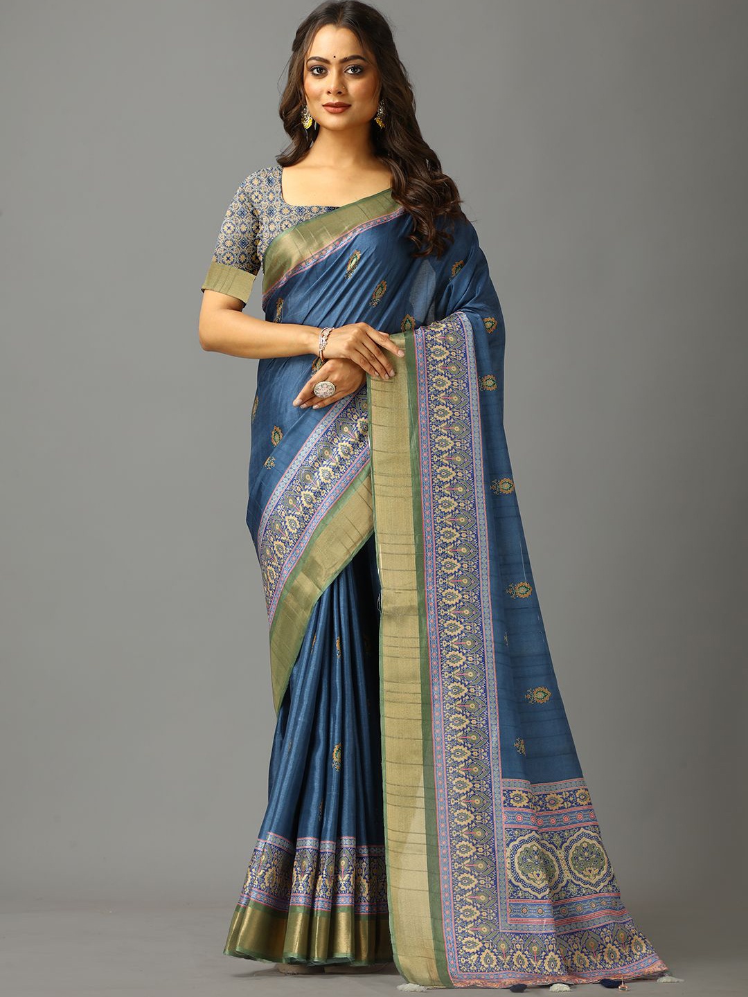 

NIRMAL CREATION Floral Zari Saree, Blue