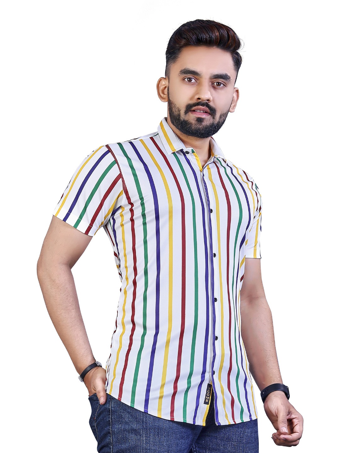 

iCome Men Classic Opaque Striped Casual Shirt, Multi