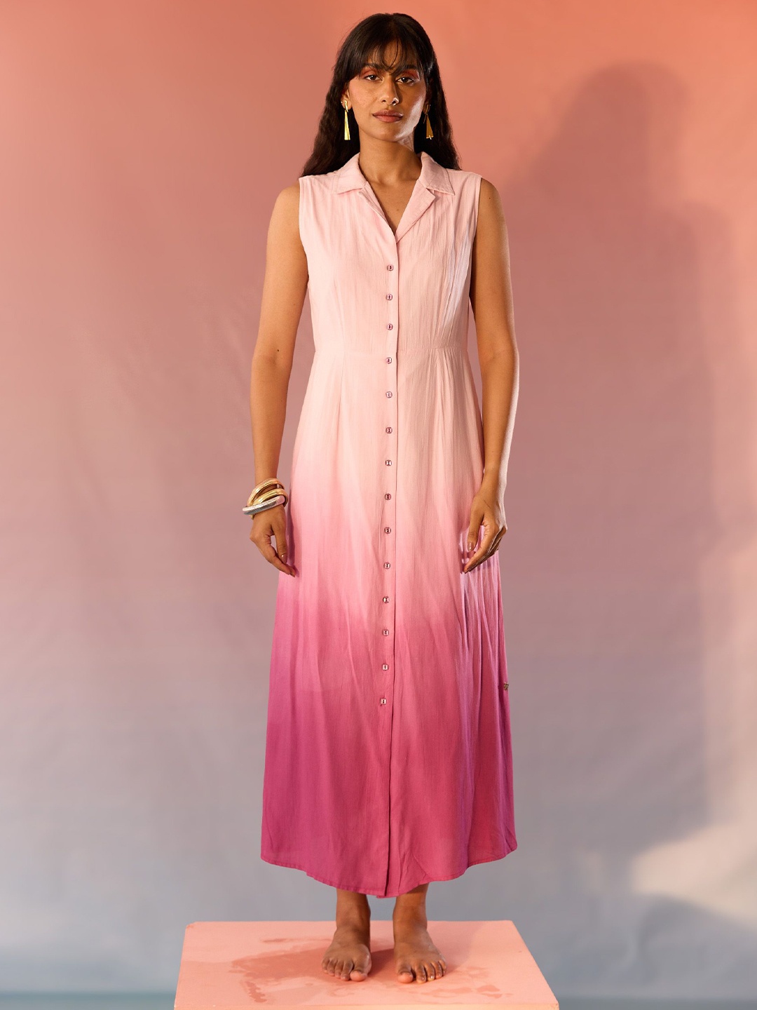 

Western Era Shirt Maxi Dress, Pink