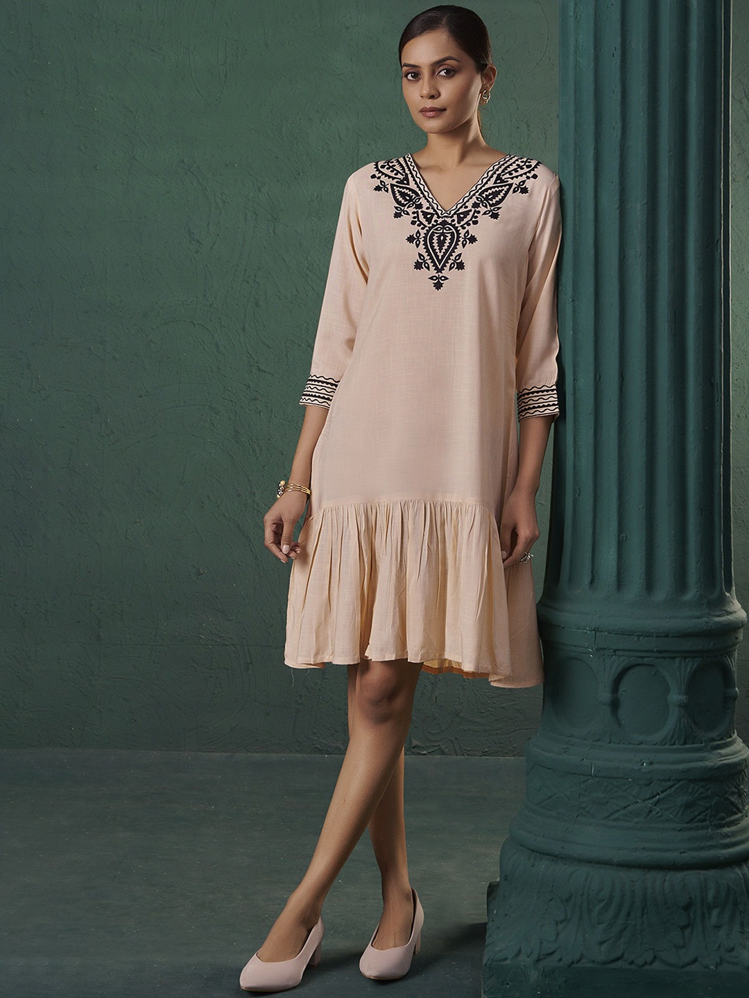 

Anouk Embroidered Ethnic Dress, Beige