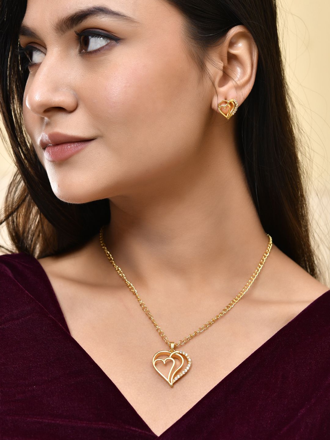 

Silvermerc Designs Gold-Plated Heart Pendant Necklace & Earring Set