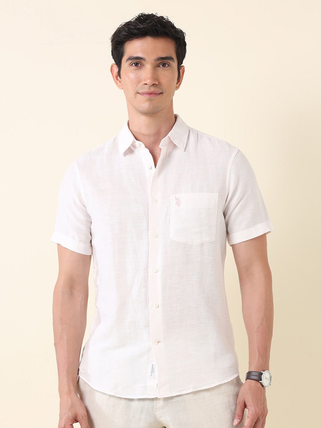 

U.S. Polo Assn. Men Classic Tailored Fit Opaque Casual Shirt, Pink