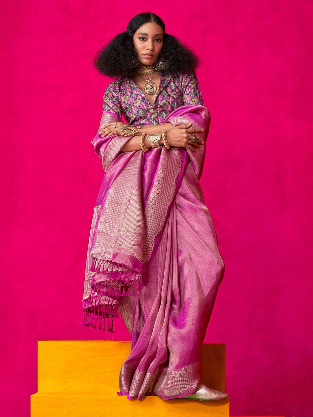 

MySilkLove Zari Blossom Pink Tissue Silk Saree