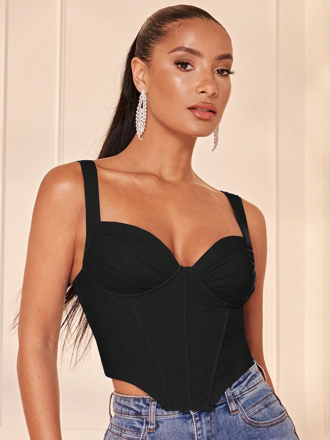 

ZYNG Sweetheart Neck Crop Top, Black