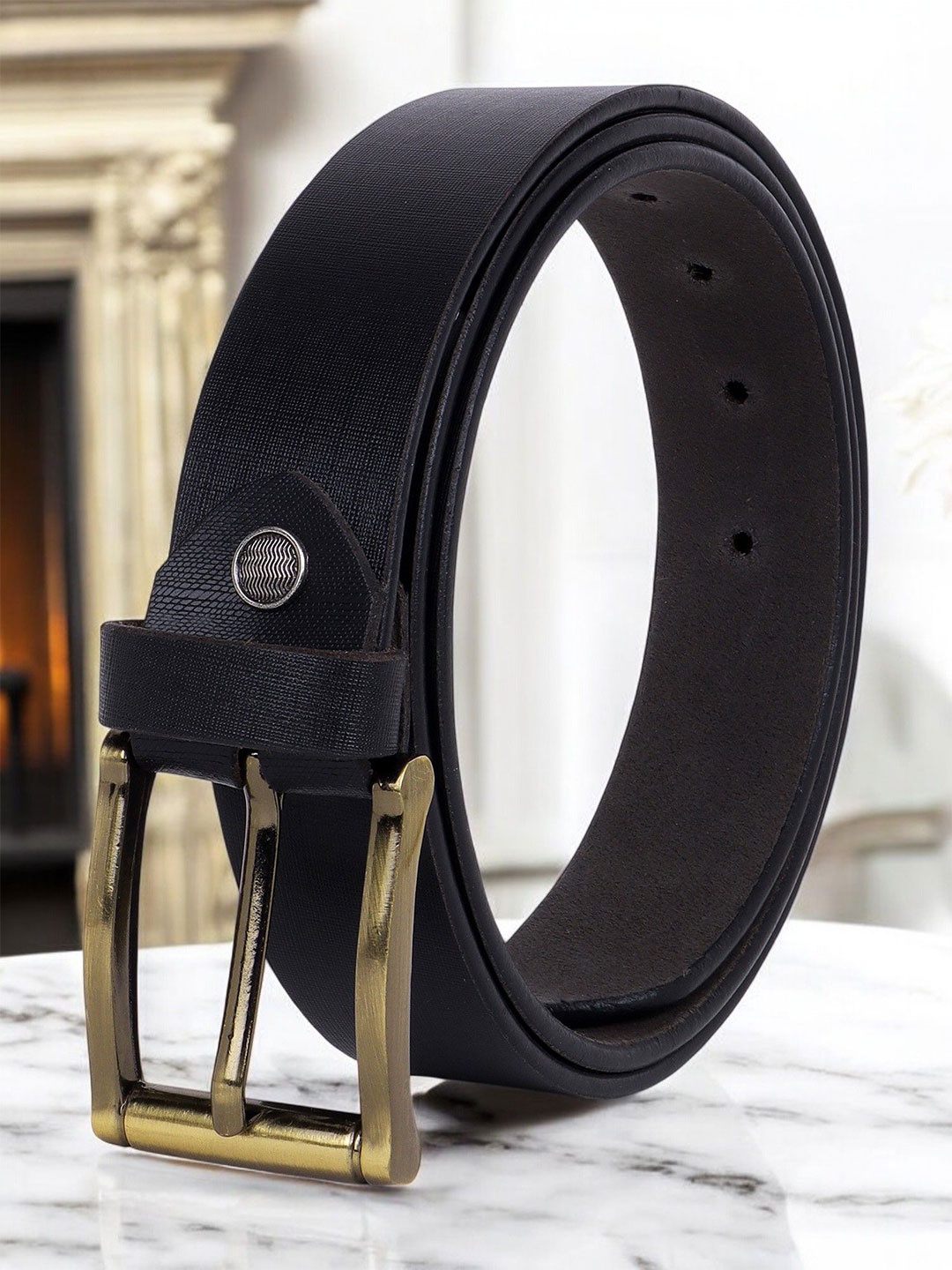 

Metronaut Men Textured Leather Formal Belt, Black