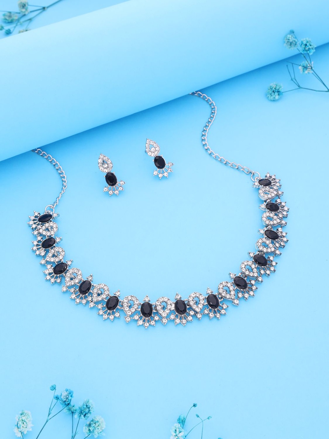 

Anouk Silver-Plated American Diamond Studded Jewellery Set