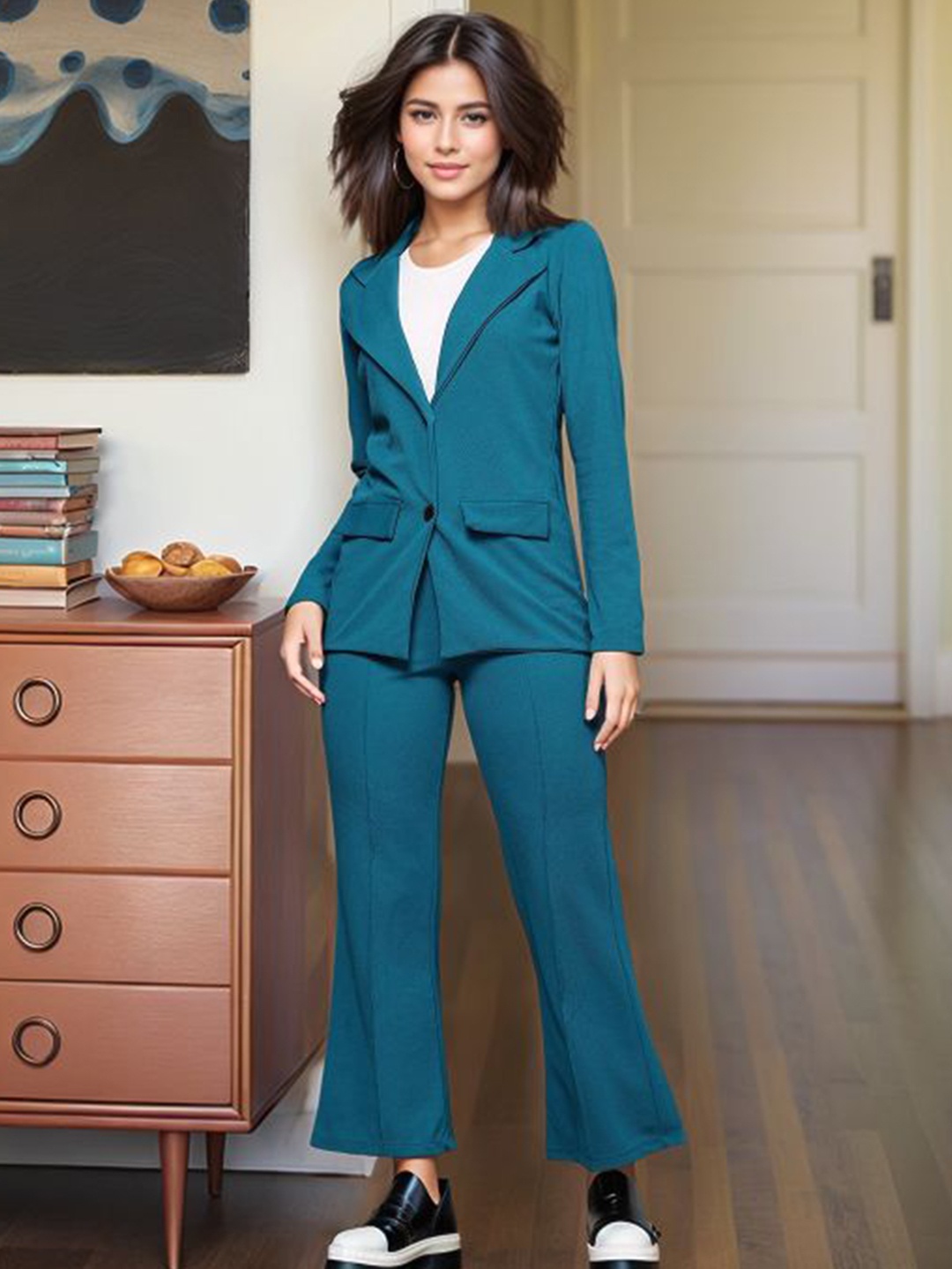 

DressBerry Notched Lapel Collar Blazer With Trousers, Blue
