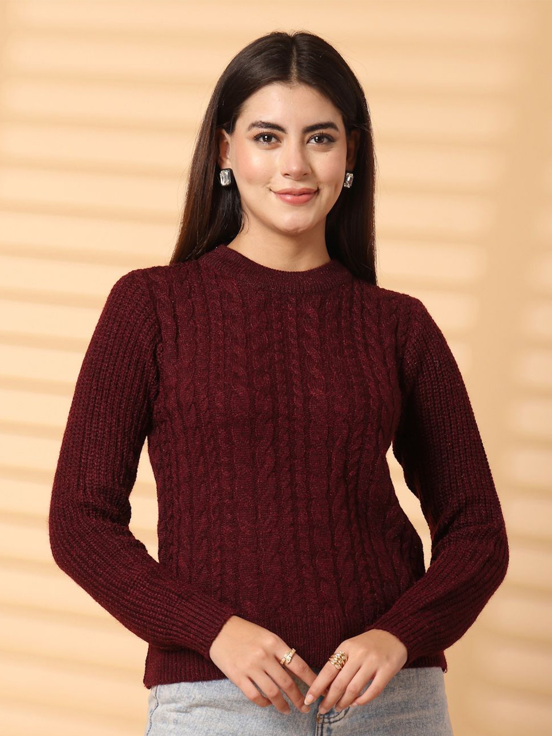 

all about you Geometric Woollen Top, Burgundy
