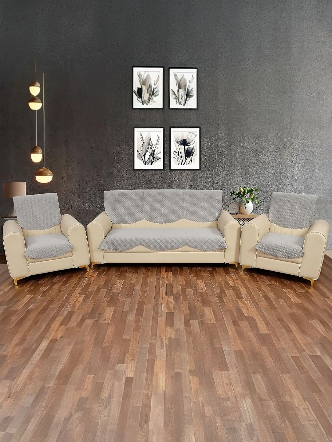 

BIGGER FISH Grey 6 Piece Velvet 5 Seater Sofa Cover