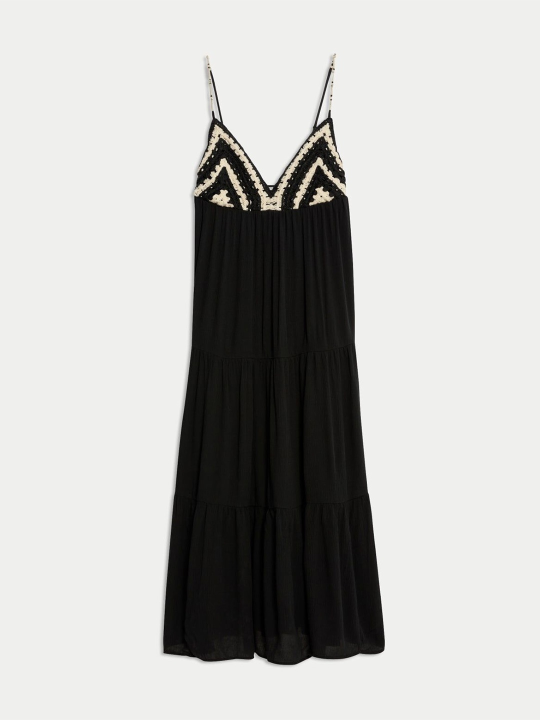 

Marks & Spencer Embroidered Shoulder Straps Tiered Fit & Flare Dress, Black