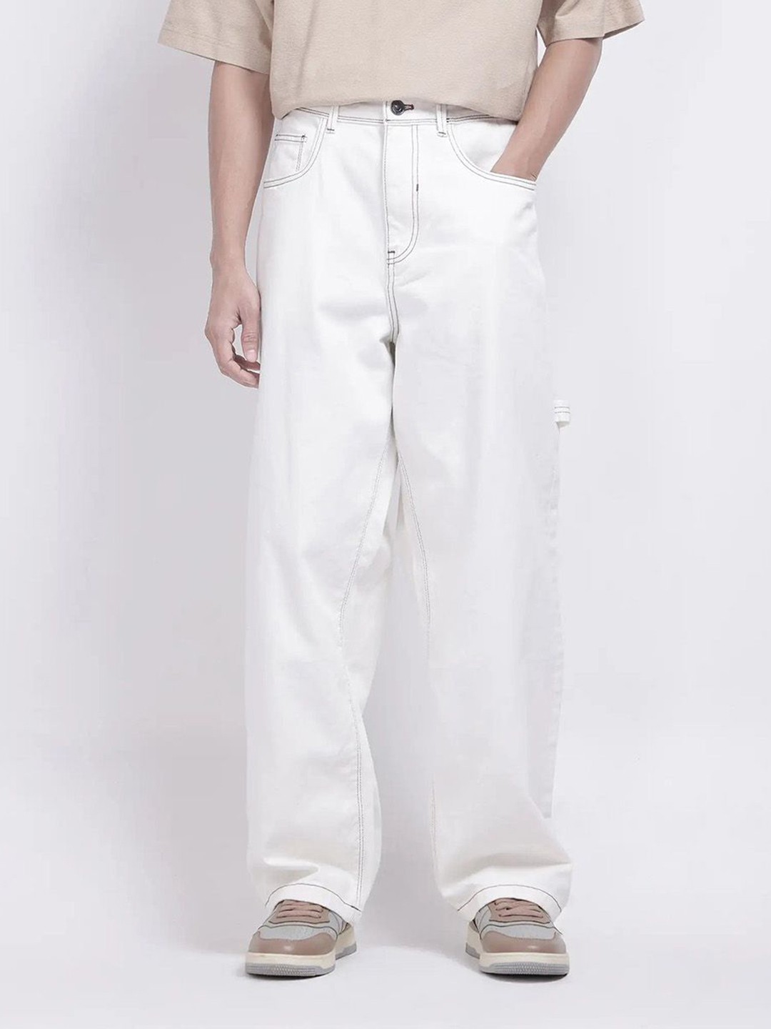 

RARE RABBIT Men Cotton Stretchable Jeans, White