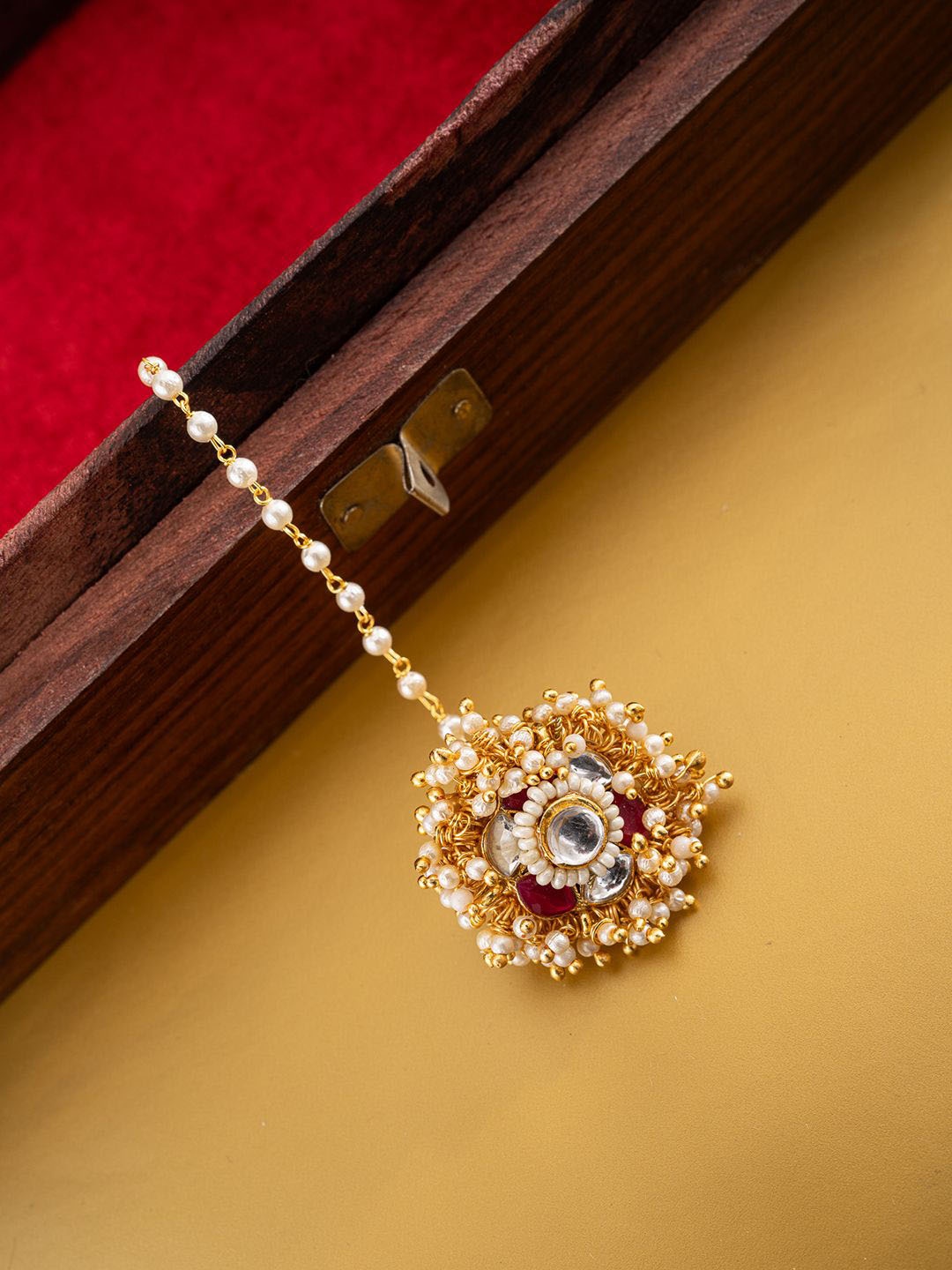 

PANASH Gold-Plated Kundan Studded And Beaded Maang Tikka