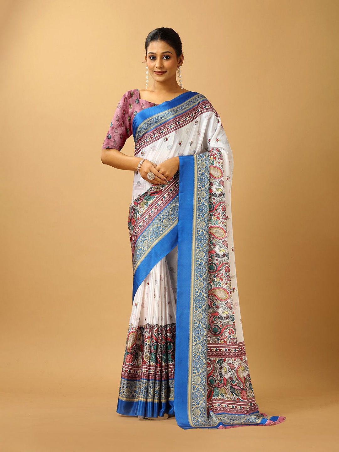 

VIRENDRA TEXTILES Ethnic Motifs Printed Pure Crepe Saree, Blue