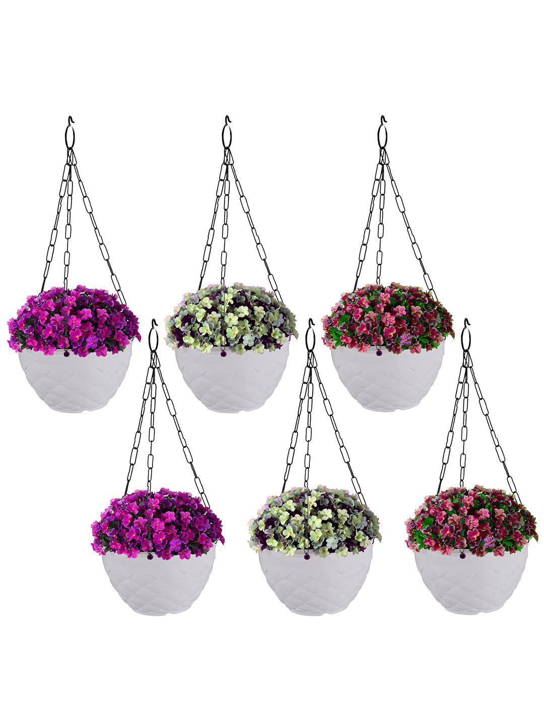 

Kuber Industries White 6 Pieces Textured Hanging Planter