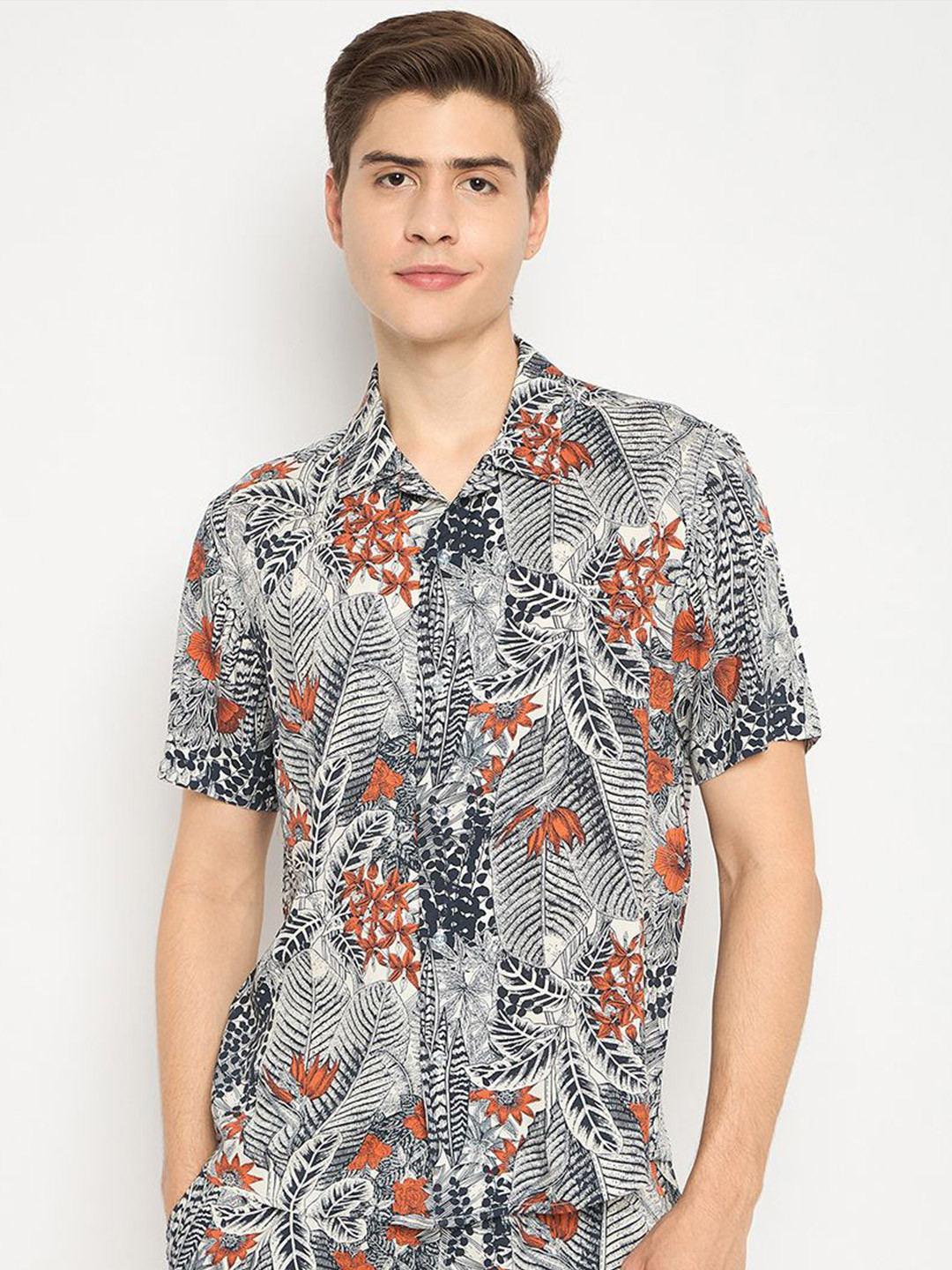 

Ranng Men Comfort Floral Opaque Printed Casual Shirt, Black
