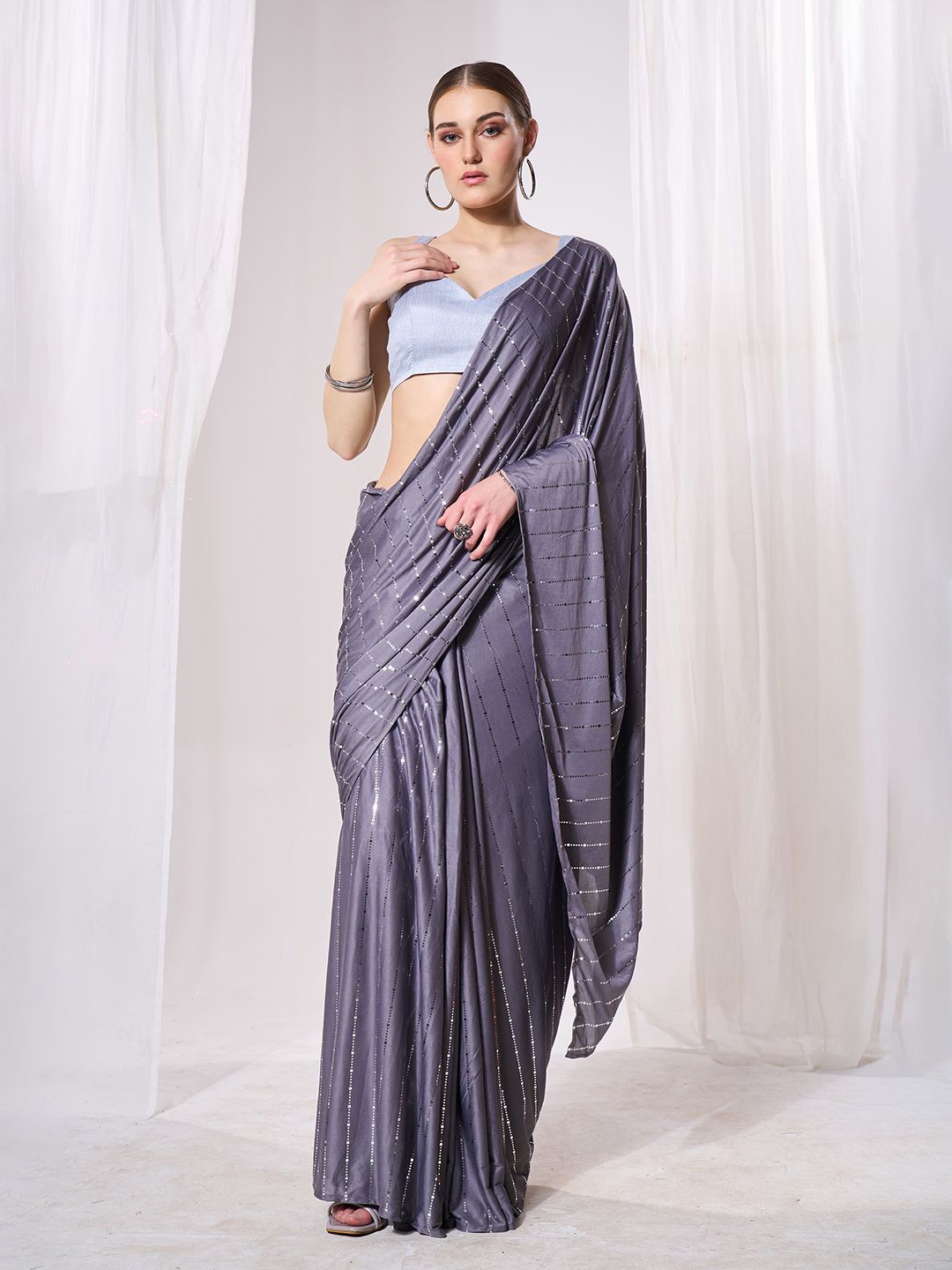 

Kalista Embellished Beads and Stones Ready to Wear Saree, Grey
