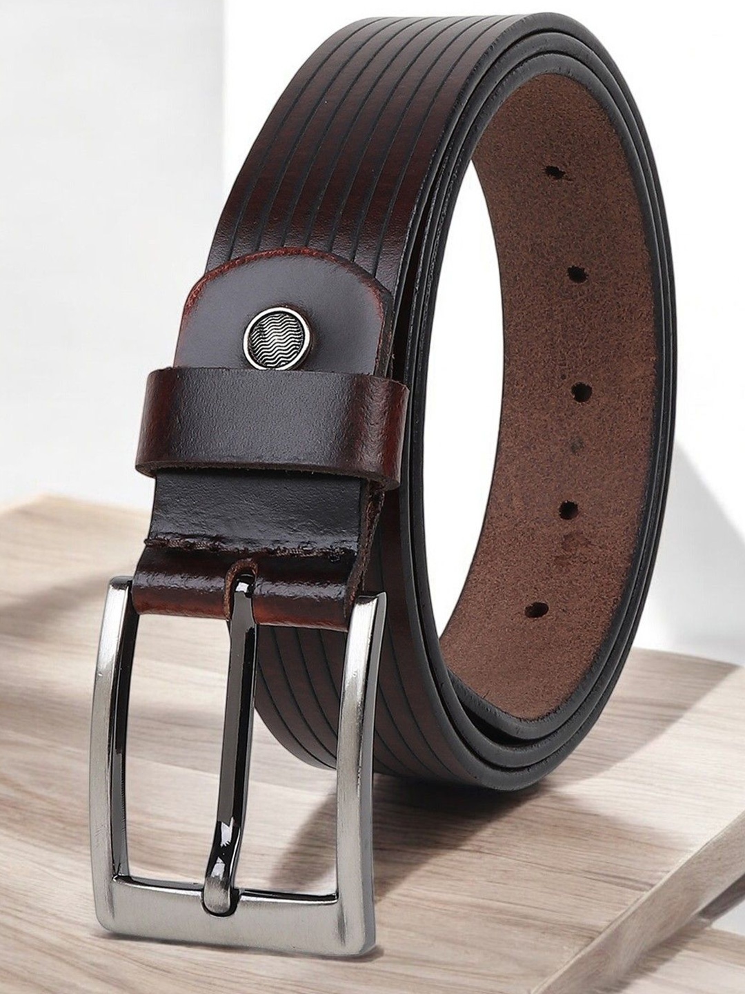 

Metronaut Men Textured Leather Formal Belt, Brown
