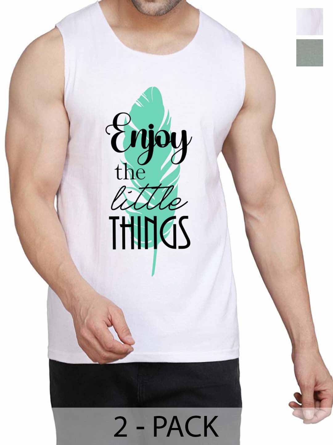 

WOOSTRO Pack Of 2 Printed Cotton Innerwear Vests RS26 (ENJOY WHITE)(98 LGTGREEN)