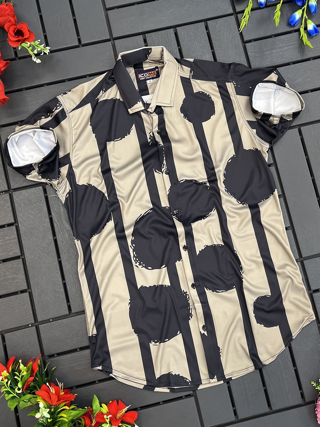 

iCome Men Classic Floral Opaque Printed Casual Shirt, Beige