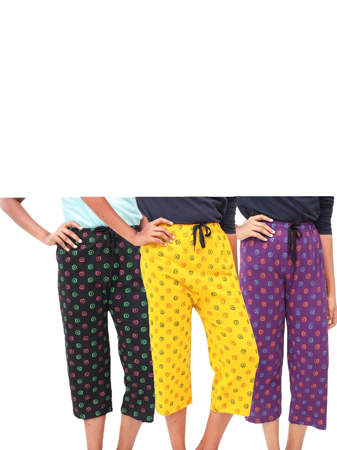 

AFRA GARMENTS Women Printed Capris, Yellow