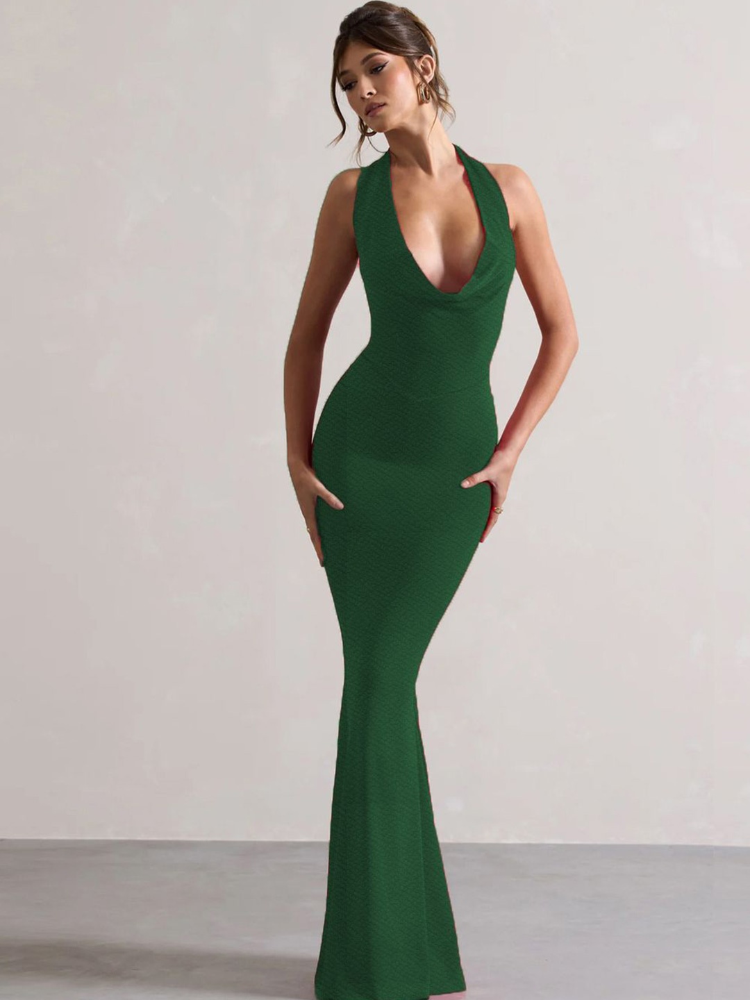 

Moda Rapido Women Cowl Neck Bodycon Maxi Dress, Green