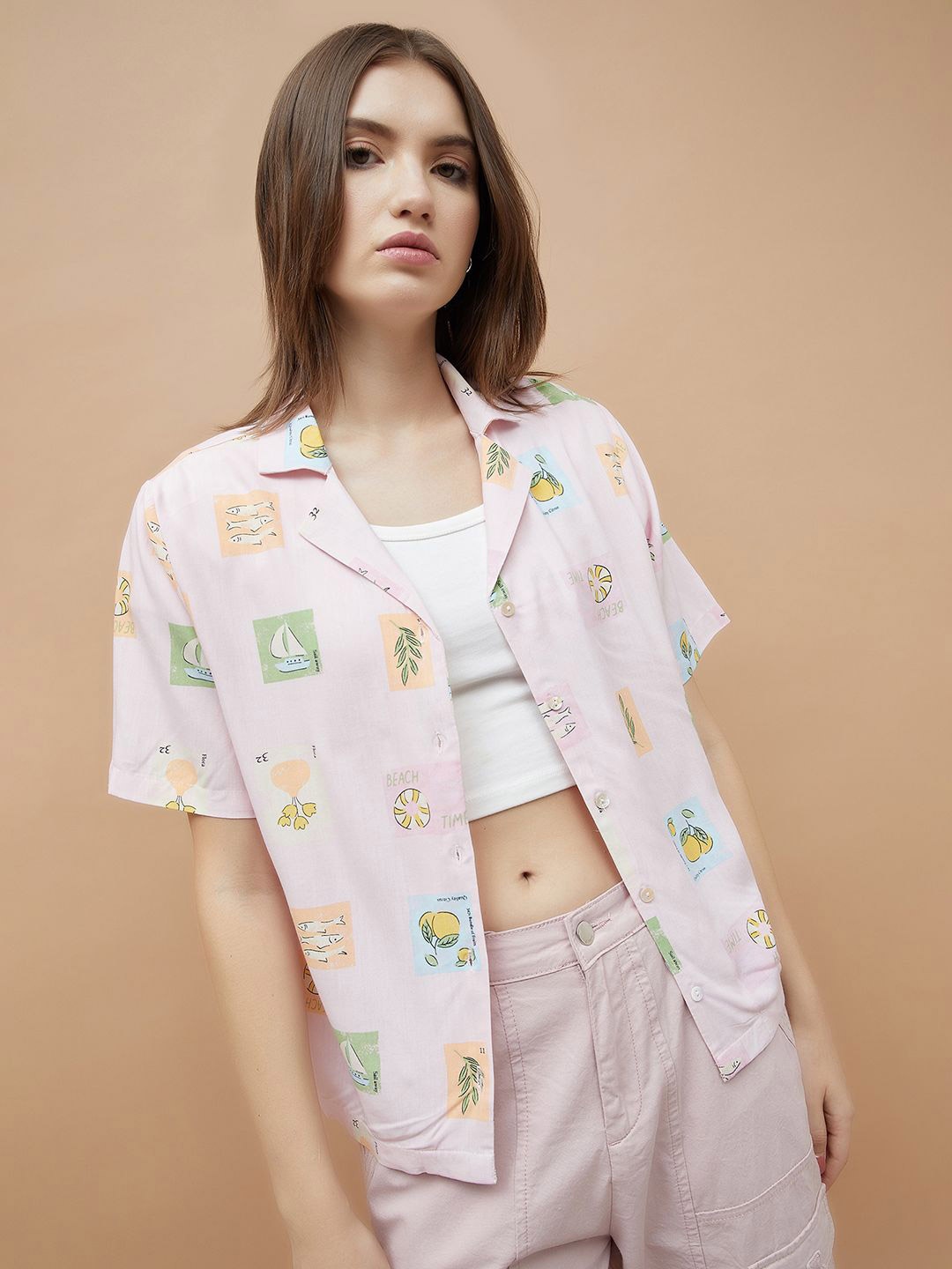 

Ginger by Lifestyle Women Opaque Printed Casual Shirt, Pink