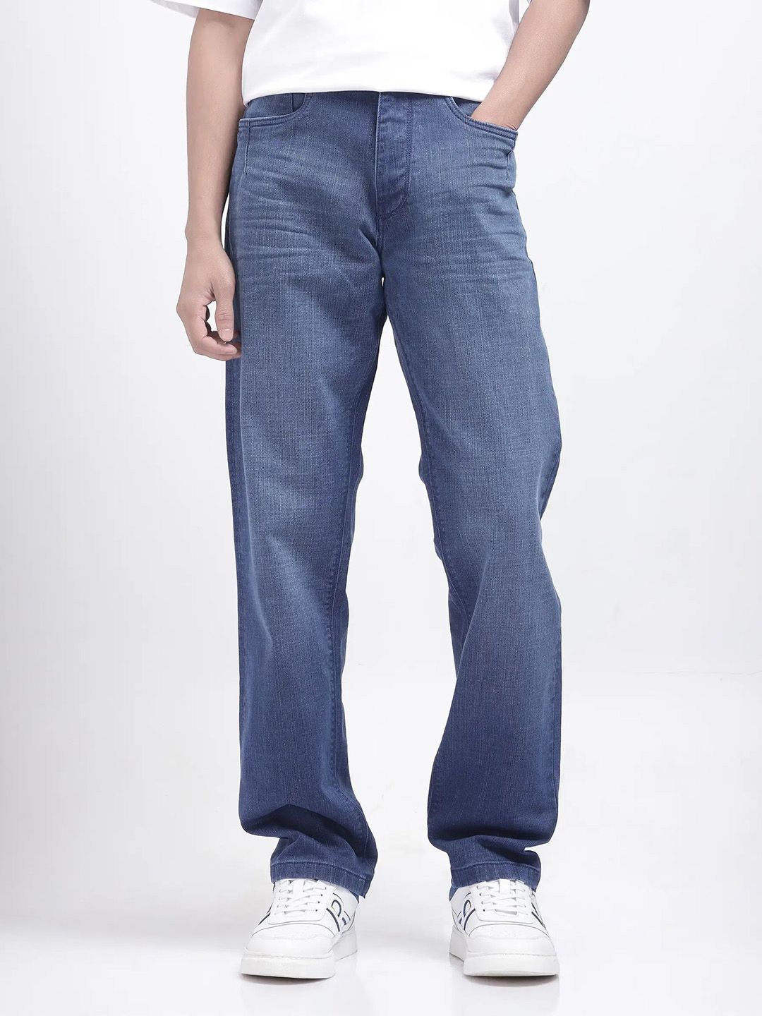 

RARE RABBIT Men Comfort Mid-Rise Stretchable Jeans, Blue