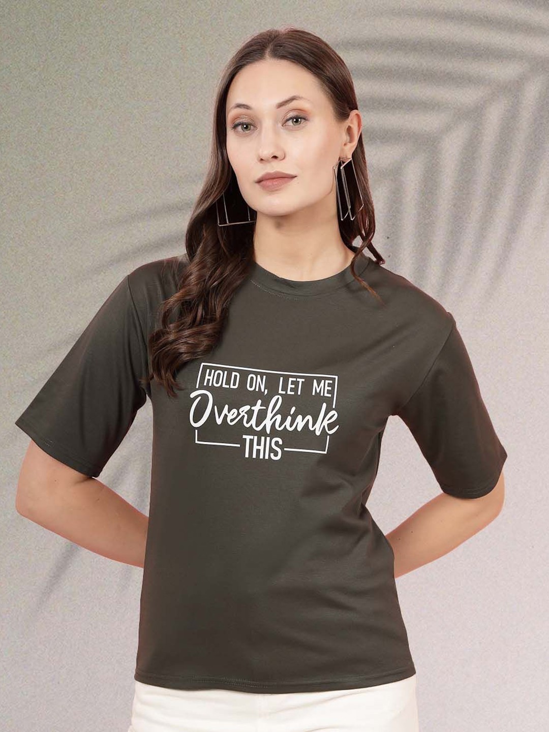 

all about you Women Typography Printed Monochrome T-shirt, Olive