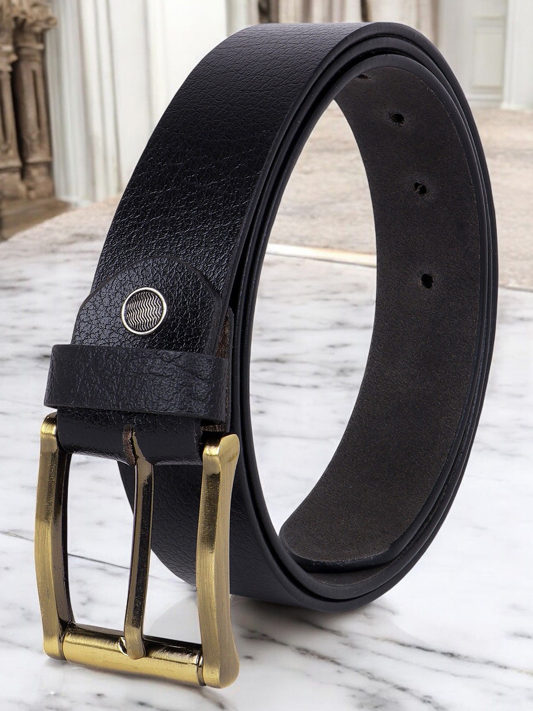 

Metronaut Men Textured Leather Formal Belt, Black