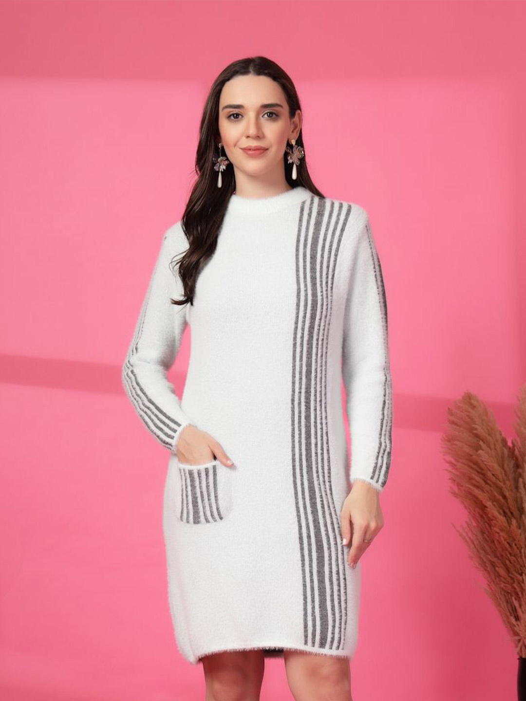 

all about you Striped Woollen Dress, White