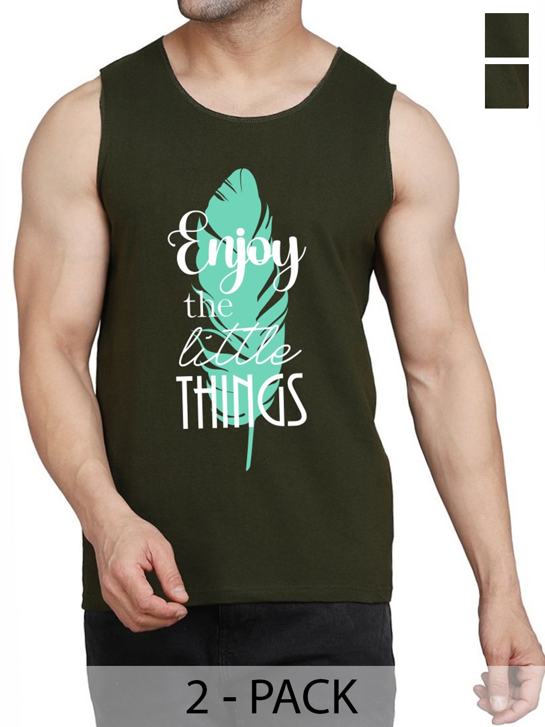 

WOOSTRO Pack Of 2 Printed Cotton Innerwear Vests RS26 (ENJOY OLIVE)(98 OLIVE)