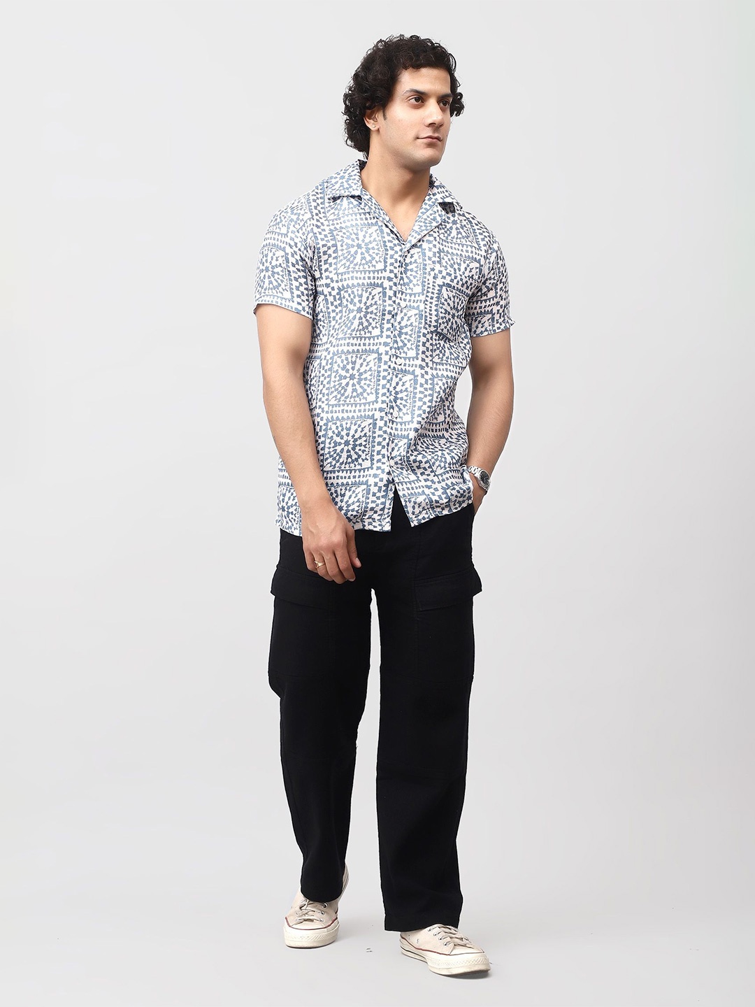 

BLUEBIRD Men Classic Opaque Printed Casual Shirt, Blue