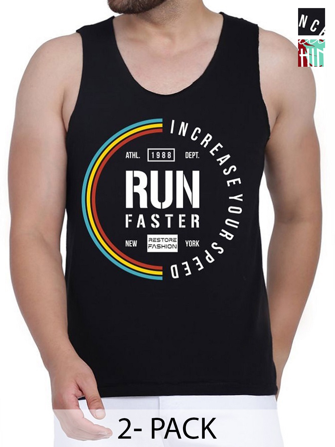 

WOOSTRO Pack Of 2 Cotton Printed Gym Vests RS26 (ENJOY MAROON)(RUN BLACK)