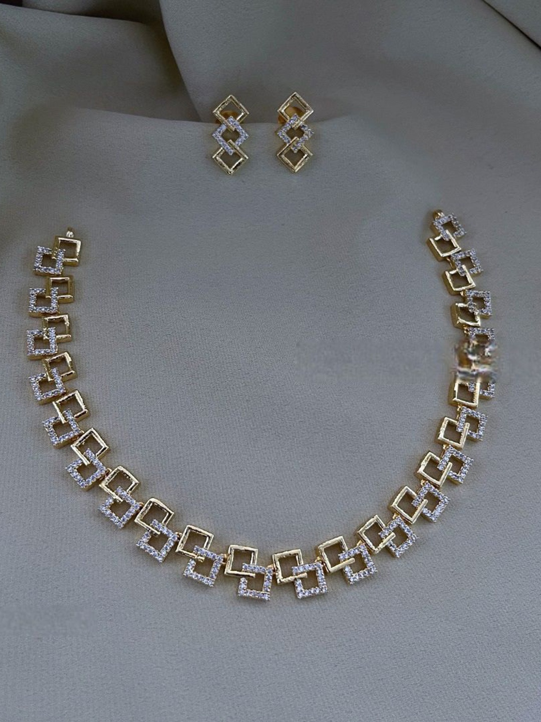 

ROFARWORD Gold-Plated Cubic Zirconia Stones Studded Jewellery Set