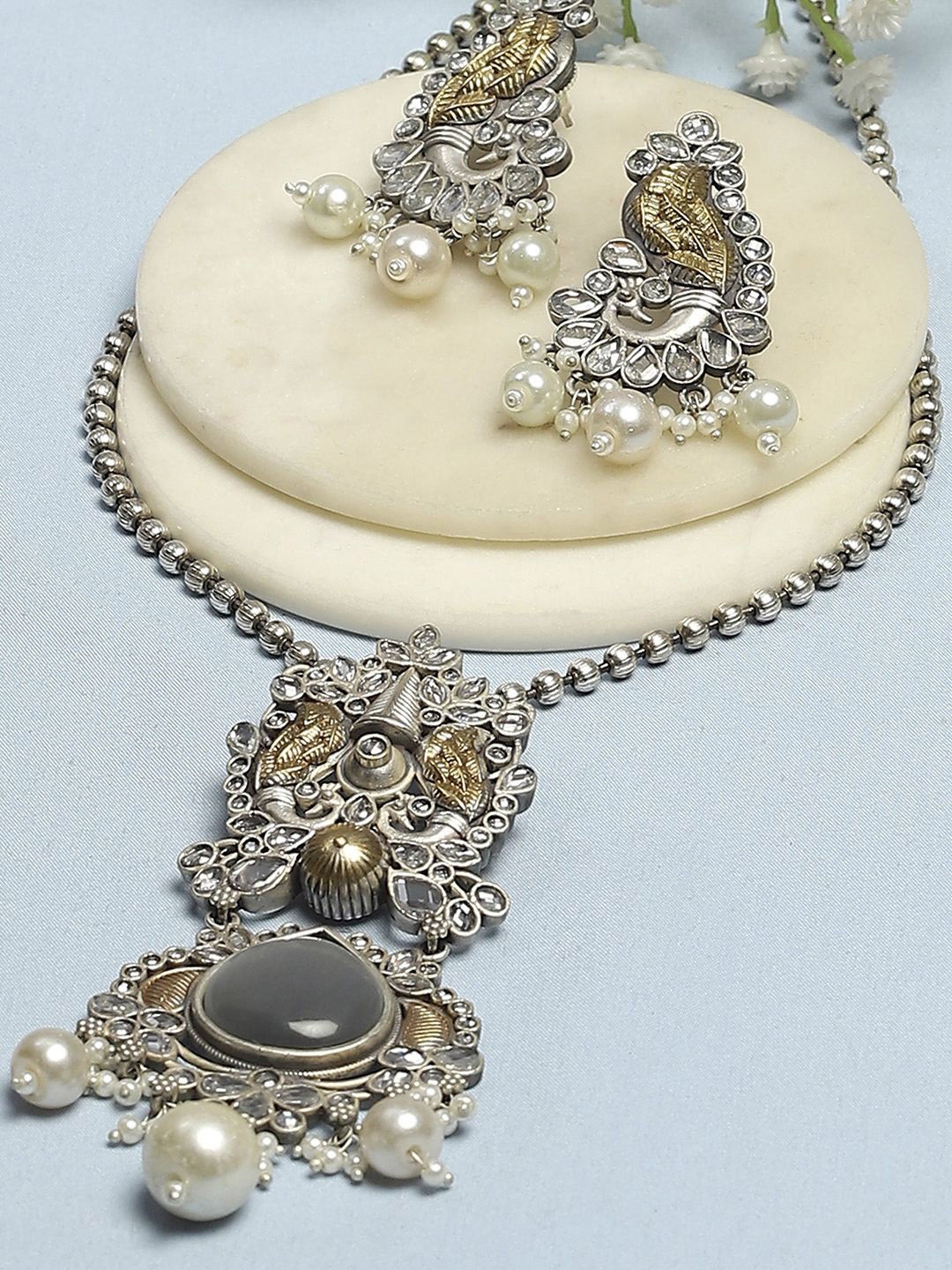 

Biba Silver-Plated Artificial Stones-Studded & Beaded Jewellery Set