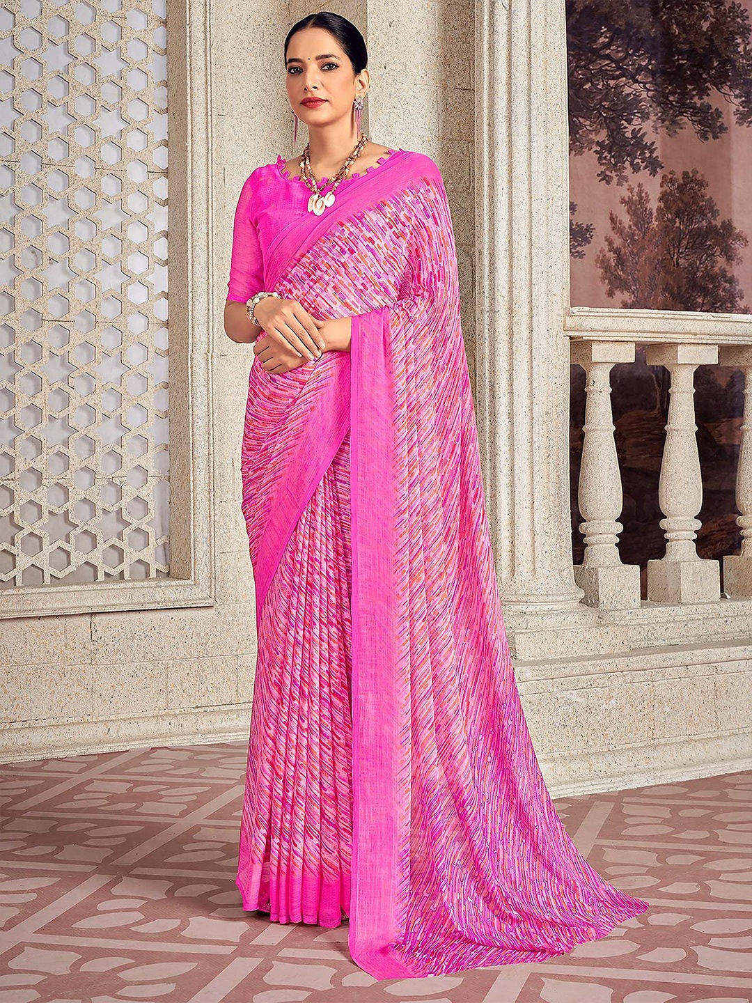 

Saree mall Zari Bagru Sarees, Pink