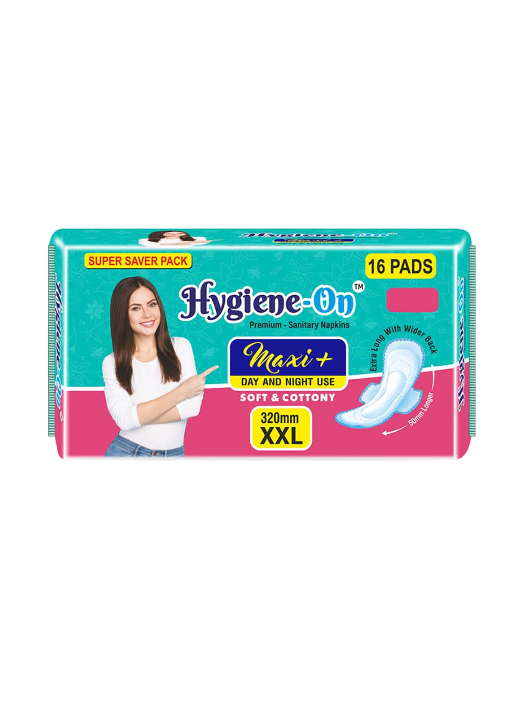

Hygiene-On Premium Maxi+ Soft & Cottony Sanitary Pads - XXL - 16 Pads, Green