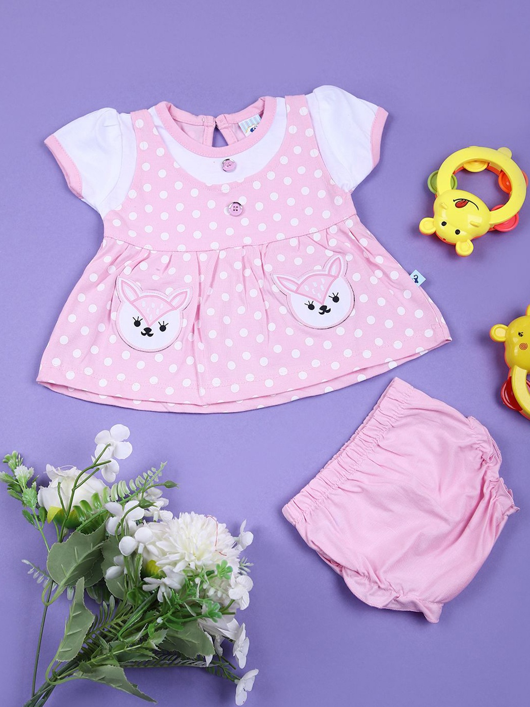 

V-Mart Polka Dot Print Peplum Dress, Pink