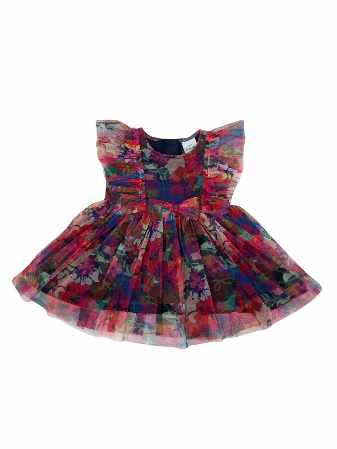

Doodle Girls Floral Printed Gathered &Bows and Ruffles Fit & Flare Dress, Pink