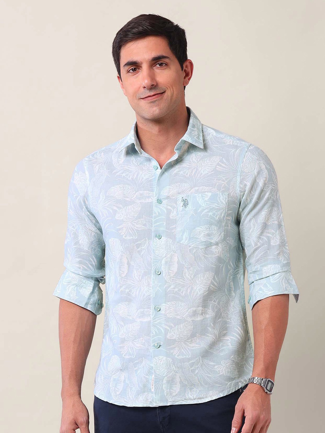 

U.S. Polo Assn. Men Tailored Fit Floral Opaque Printed Casual Shirt, Green