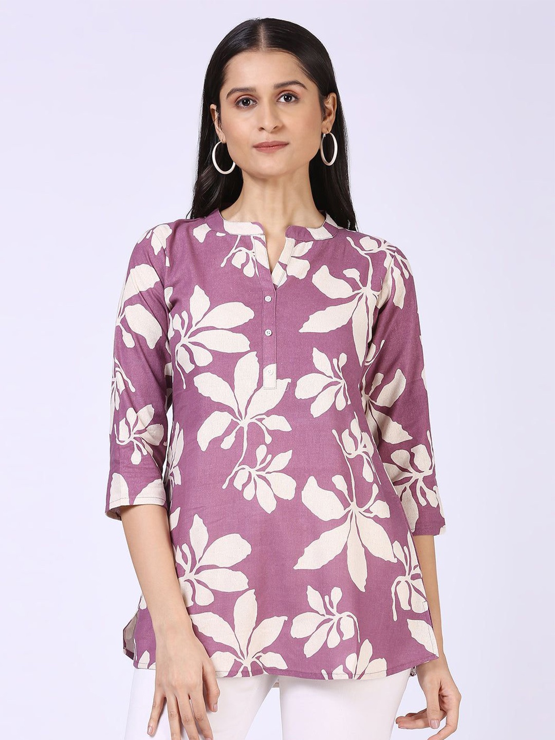 

STUNICS Mandarin Collar Printed Tunic, Purple