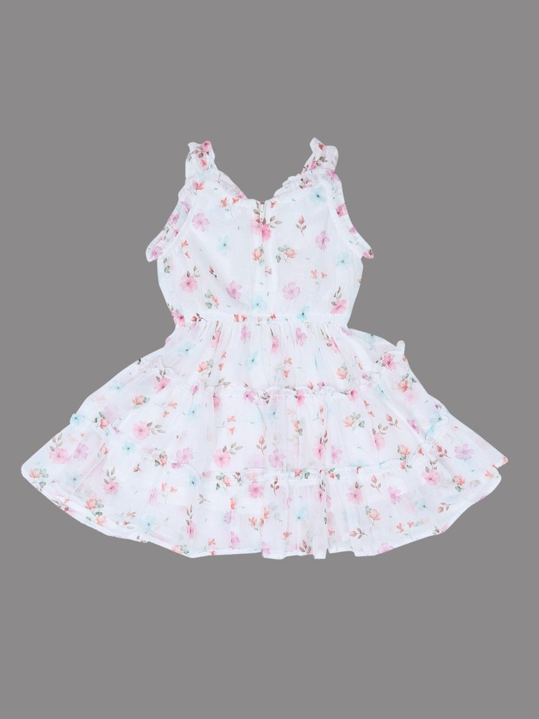 

Doodle Floral Print Chiffon Fit & Flare Dress, White