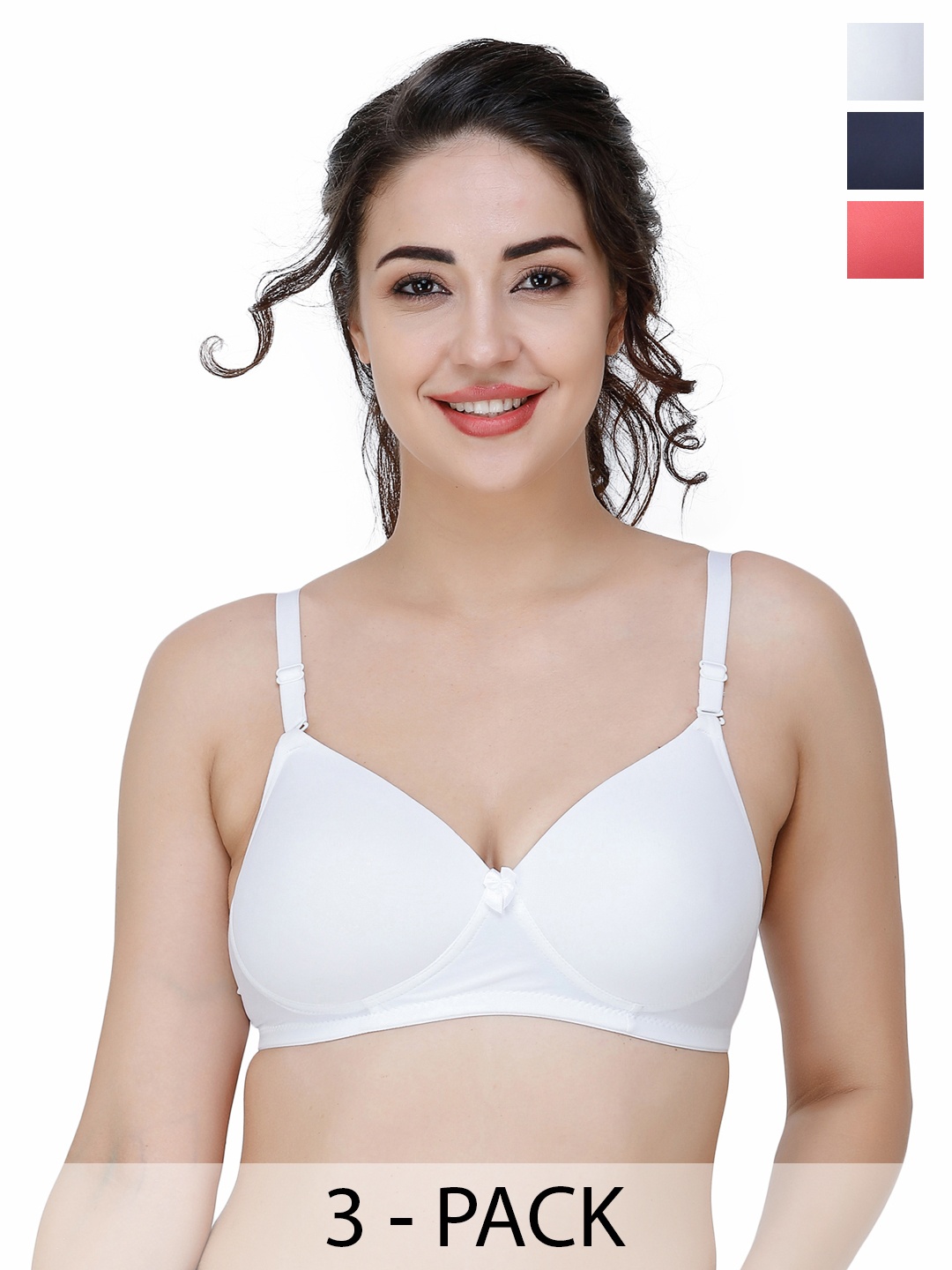 

College Girl Women Pack of 3 Full Coverage Lightly Padded Seamless T-shirt Bra, White