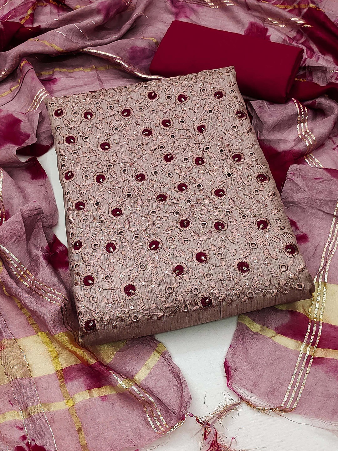 

SAINOOR Embroidered Unstitched Dress Material, Pink